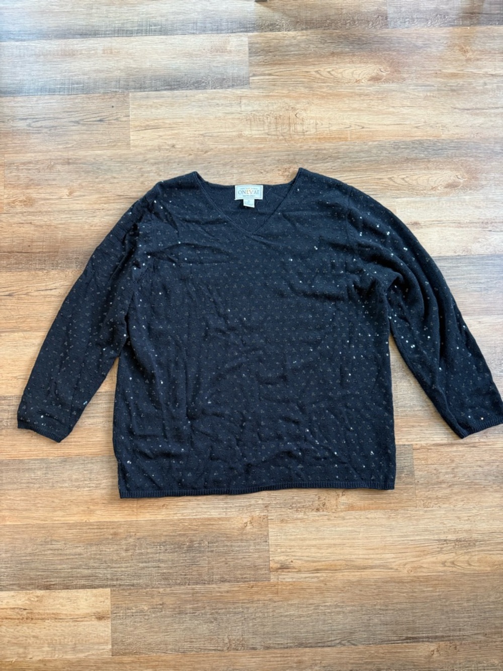 Vintage Only At Bloomingdale's Black Sequins Wool Sweater Top Size 3X